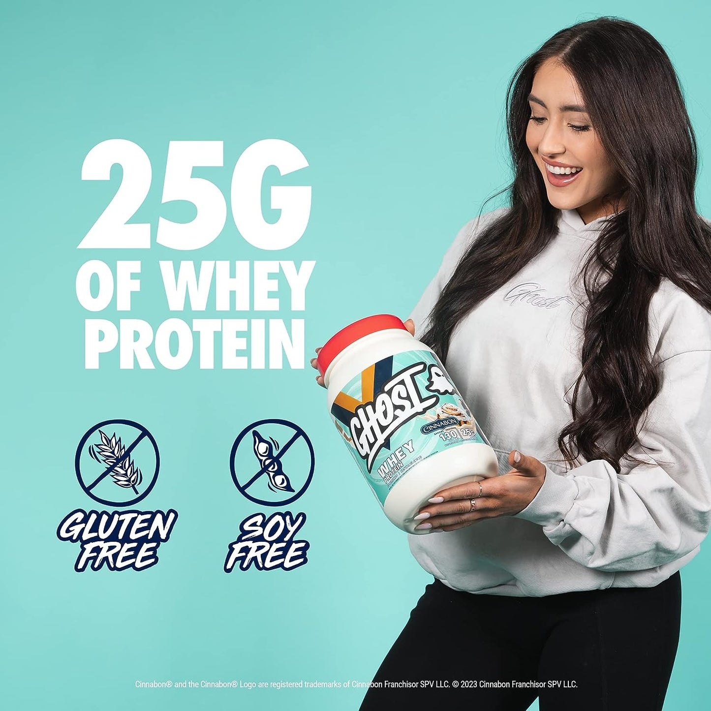 Whey Protein Powder, Cinnabon - 2LB Tub, 25G of Protein - Cinnamon Roll Flavored Isolate, Concentrate & Hydrolyzed Whey Protein Blend - Post Workout Shakes - Soy & Gluten Free