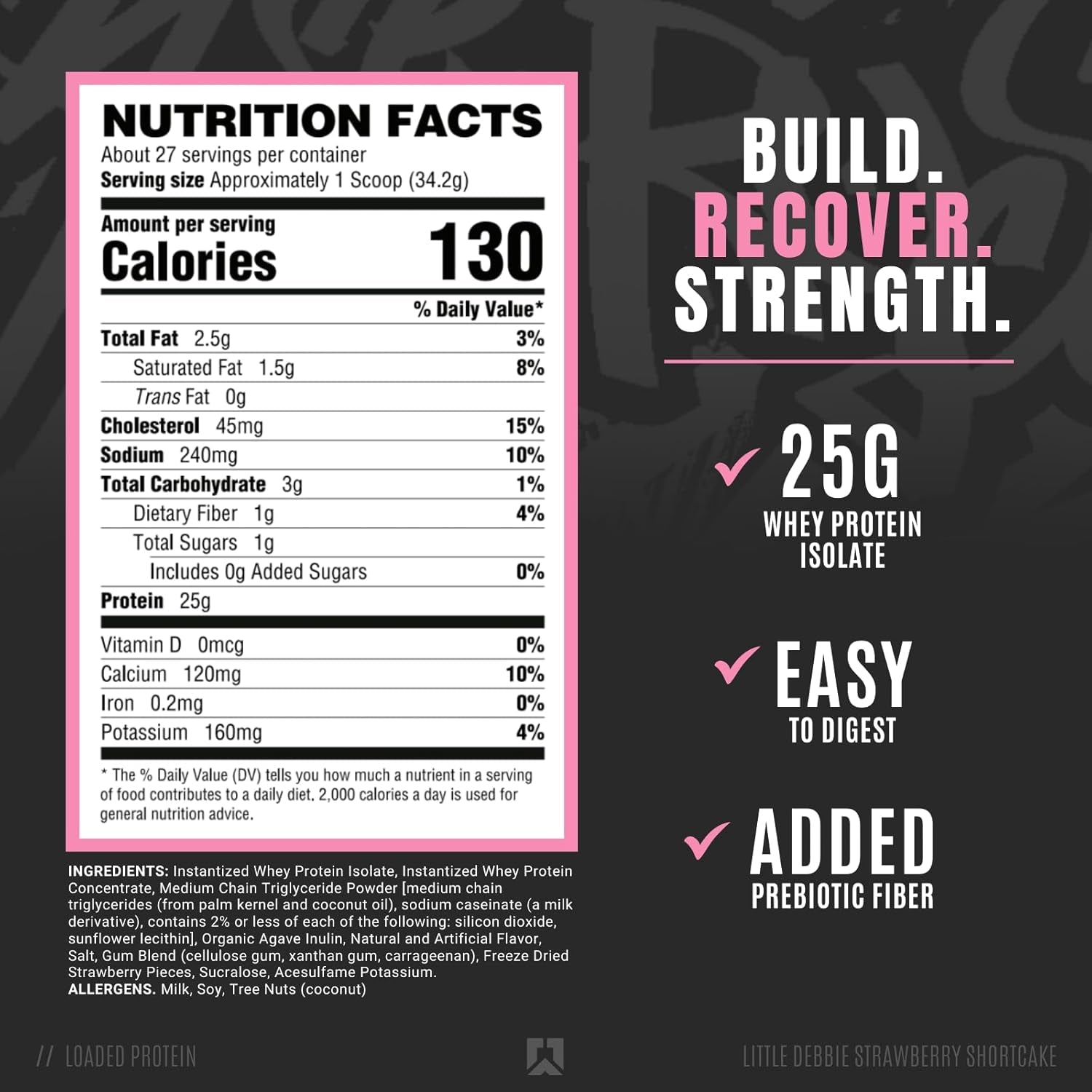 Ryse Loaded Protein Powder | 25G Whey Protein Isolate & Concentrate | with Prebiotic Fiber & Mcts | Low Carbs & Low Sugar | 27 Servings (Strawberry Shortcake Rolls)