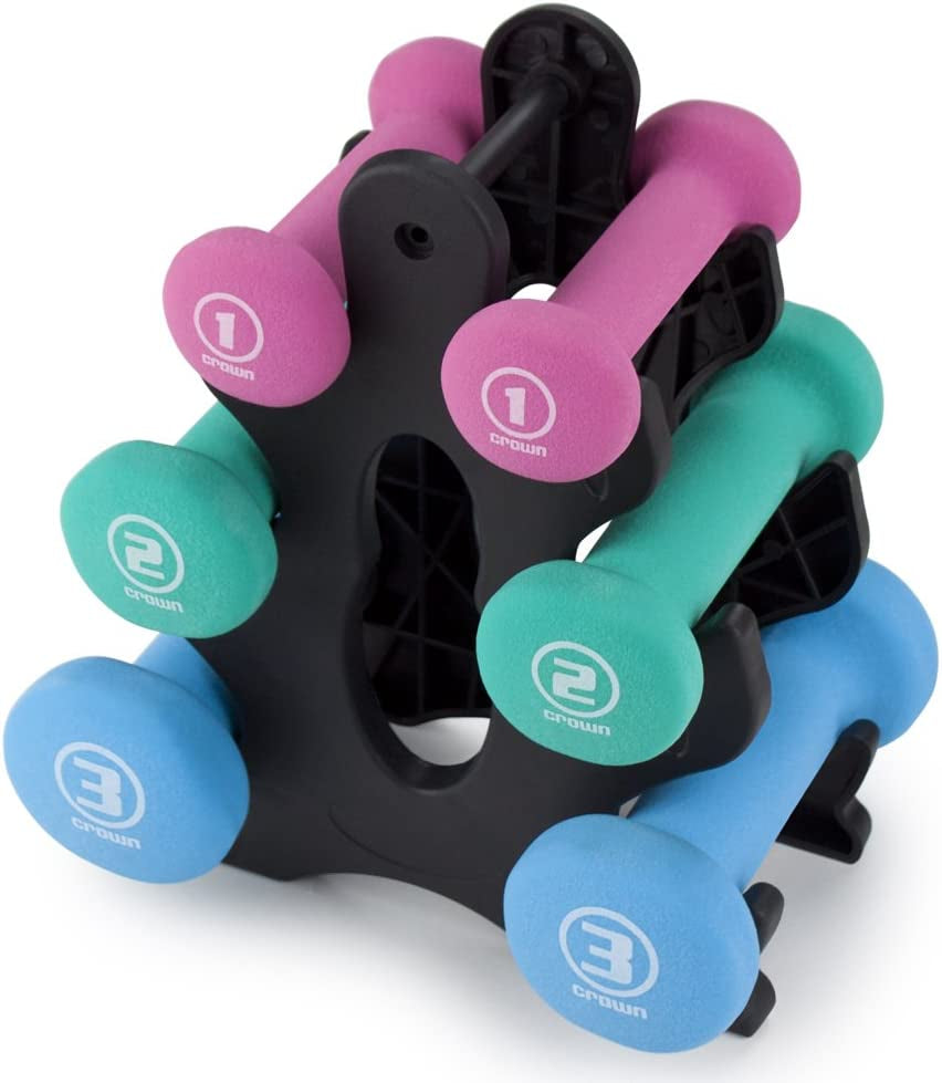 Hand Weights Dumbbells Set - 1, 2 and 3 Lbs with Rack - Soft and Comfortable Neoprene Weights Set for Home Gym - Indoor and Outdoor Dumbbell Sets with Rack