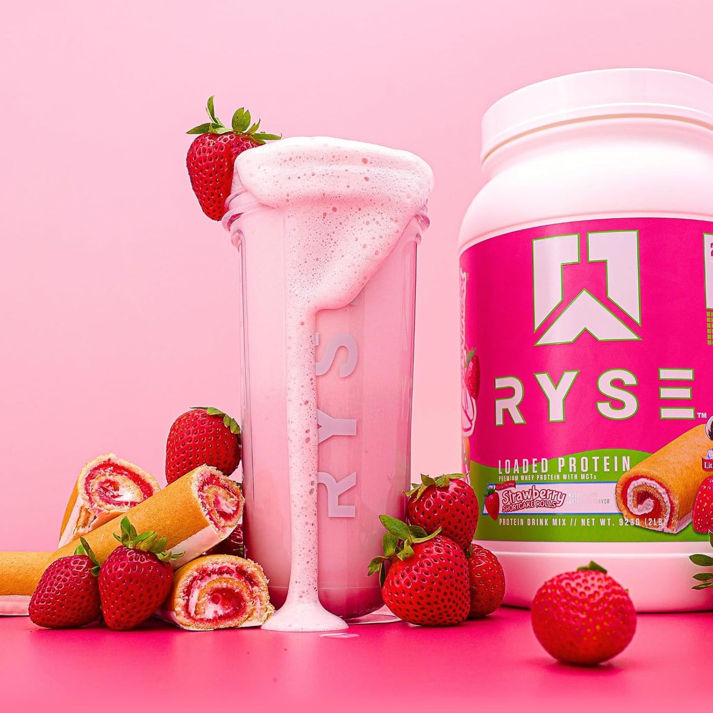 Ryse Loaded Protein Powder | 25G Whey Protein Isolate & Concentrate | with Prebiotic Fiber & Mcts | Low Carbs & Low Sugar | 27 Servings (Strawberry Shortcake Rolls)