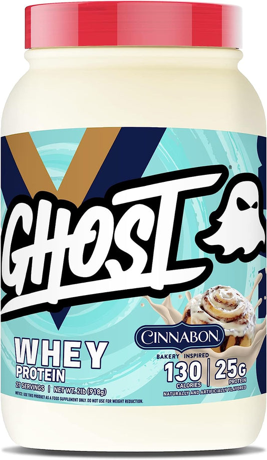 Whey Protein Powder, Cinnabon - 2LB Tub, 25G of Protein - Cinnamon Roll Flavored Isolate, Concentrate & Hydrolyzed Whey Protein Blend - Post Workout Shakes - Soy & Gluten Free